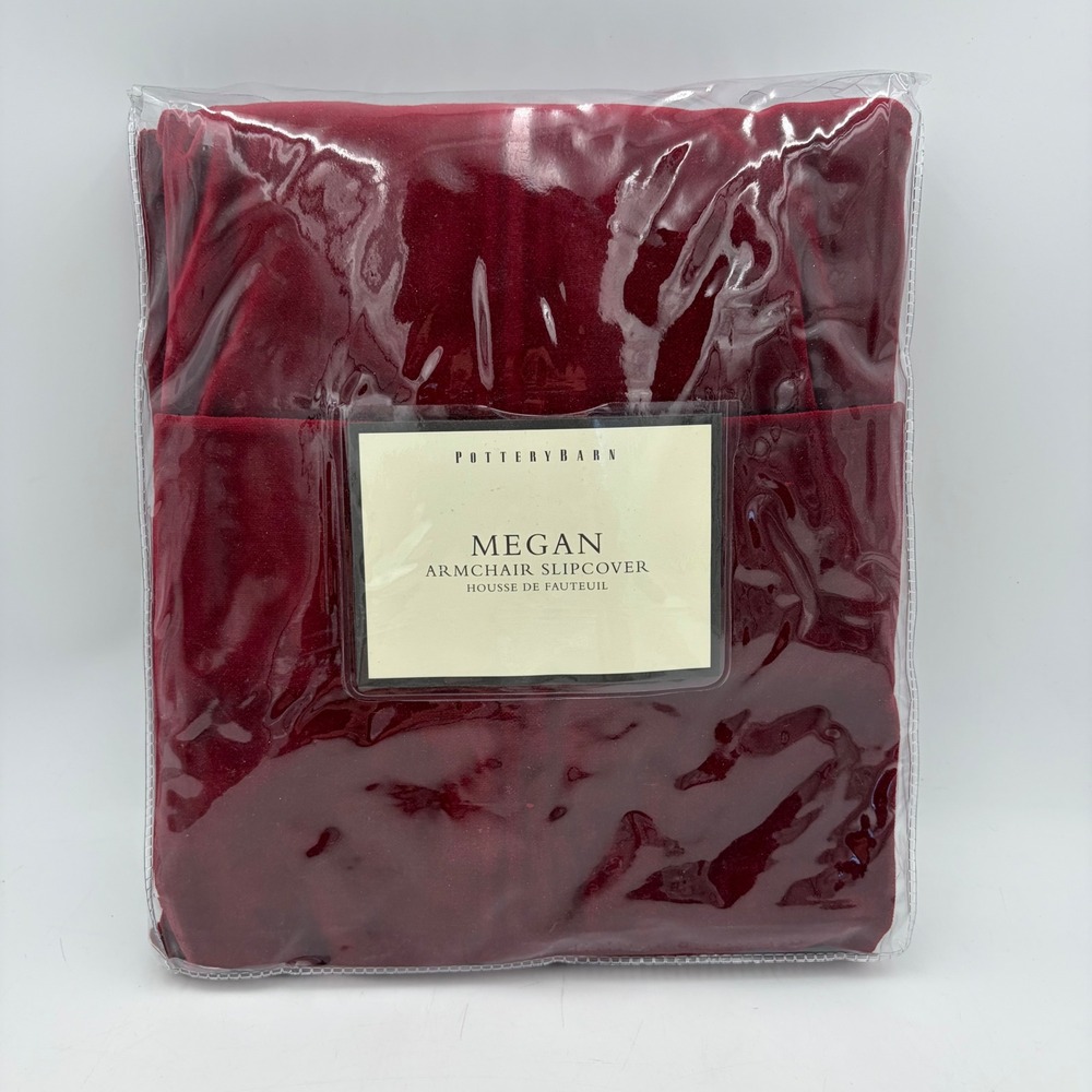 NEW Pottery Barn Megan Armchair Slipcover Burgundy Red Velvet Cotton 9424243